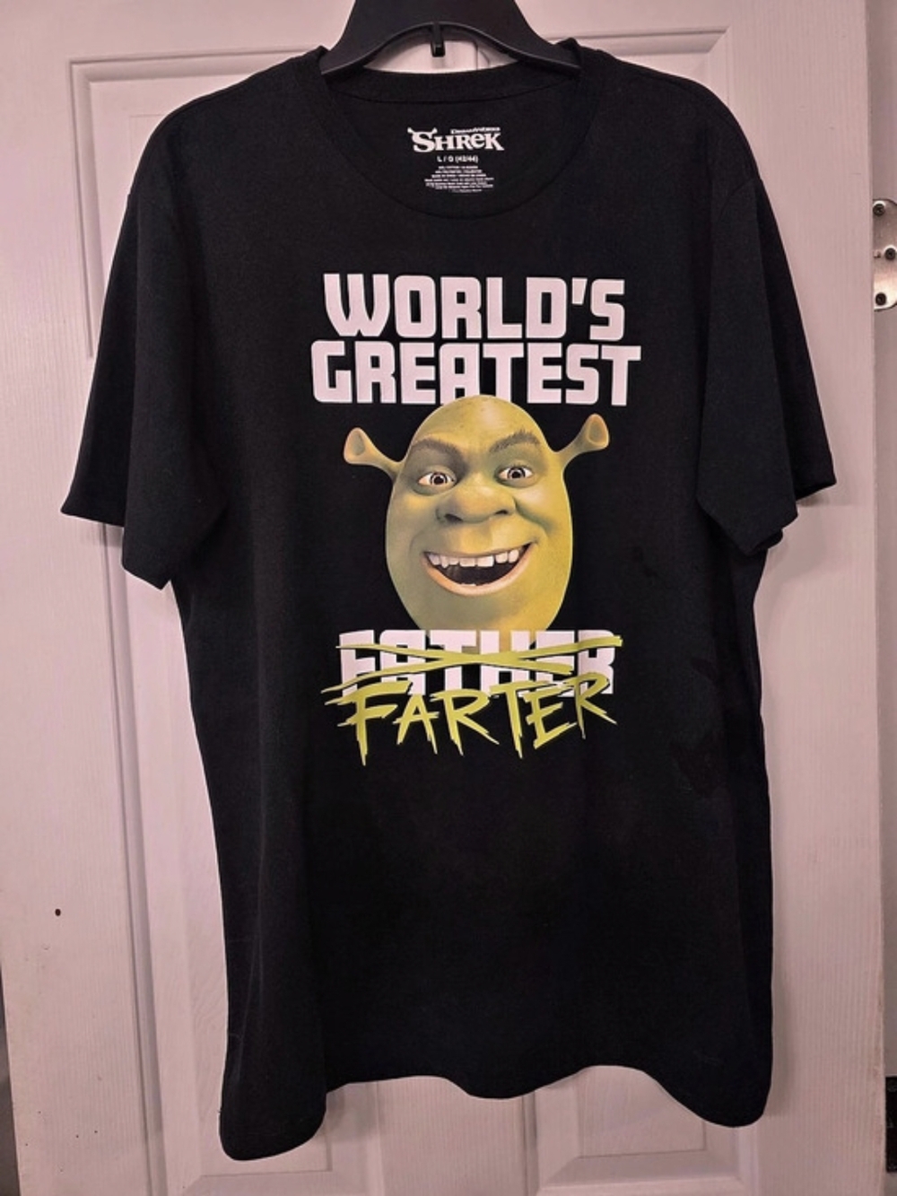 DreamWorks Shrek World's Greatest Farter Graphic Tee Black Large Like New